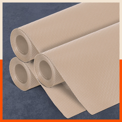 Vega Multipurpose Diamond Texture Shelf Liner | Beige ( 45cm X 150cm 380 GSM Pack of 3 )